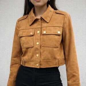 White House Black Market Jacket Womens Small Faux Suede Honey Brown Toffee